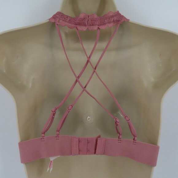 PINK Victorias Secret Small Lace Bralette V Neck Floral Flower Bra Strappy NEW - Picture 6 of 15